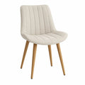 Silla tapizada en tela beige con respaldo acanalado y patas de madera de haya natural 48 x 55 x 82 cm