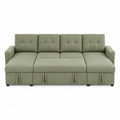 Sofá cama modular de 4 plazas tapizado en poliéster verde oliva con almacenamiento inferior 300 x 100 x 85 cm