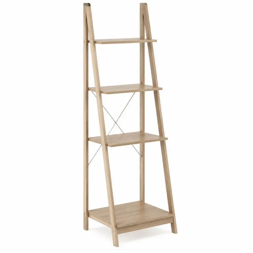 Librería estantería tipo escalera de madera maciza de pino con refuerzos metálicos 4 niveles color madera natural 60 cm x 35 cm x 170 cm