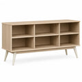 Estantería baja de 6 compartimentos MDF efecto roble con patas de madera blanca 130 cm x 40 cm x 65 cm