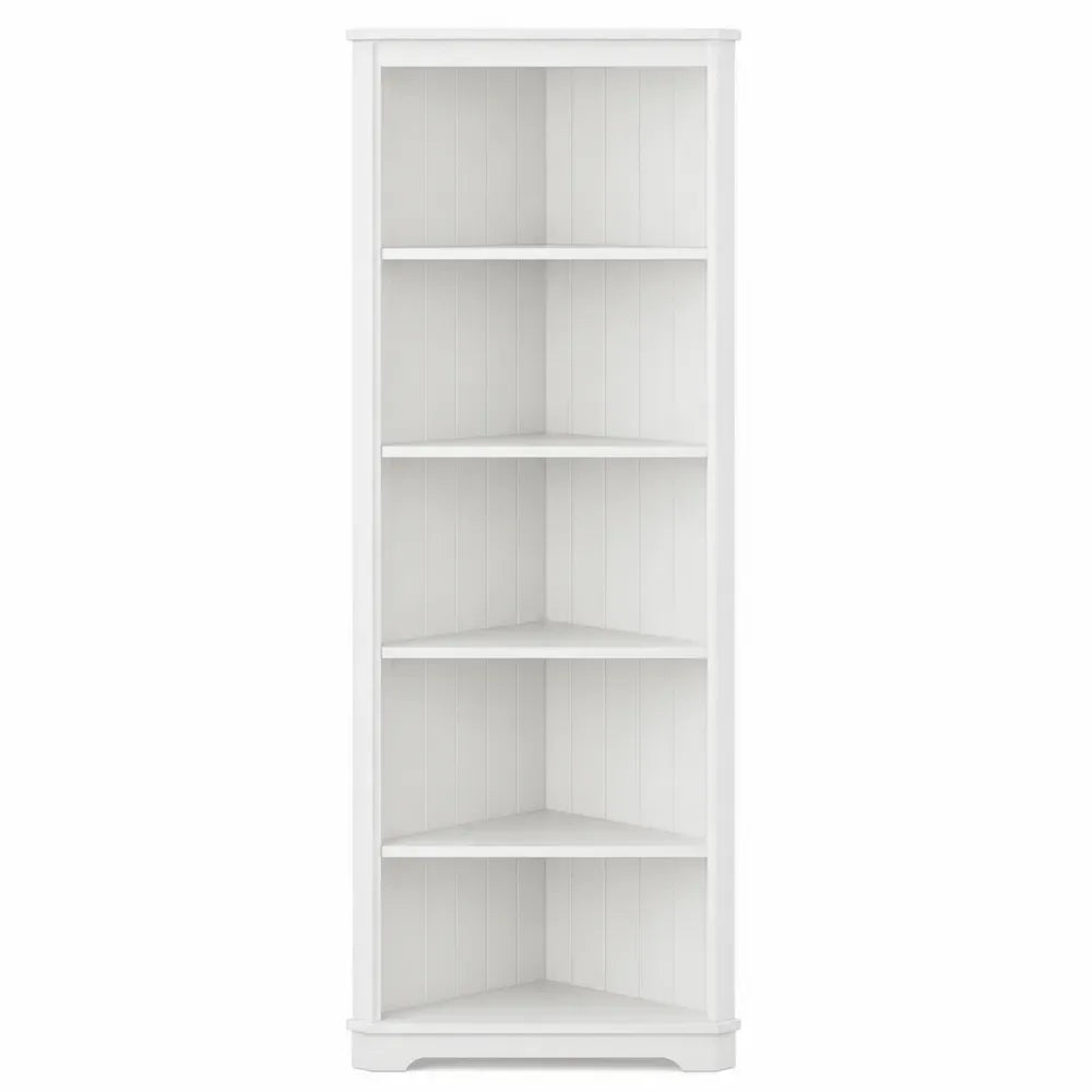 Librería esquinera vertical de MDF blanco con 5 niveles abiertos 60 cm x 30 cm x 180 cm
