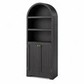 Librería con armario inferior de MDF acabado negro con estantes abiertos diseño arqueado 80 cm x 35 cm x 180 cm negro madera natural