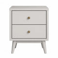 Mesita de noche rectangular de MDF blanco roto con 2 cajones tiradores dorados y patas inclinadas 45 x 40 x 55 cm