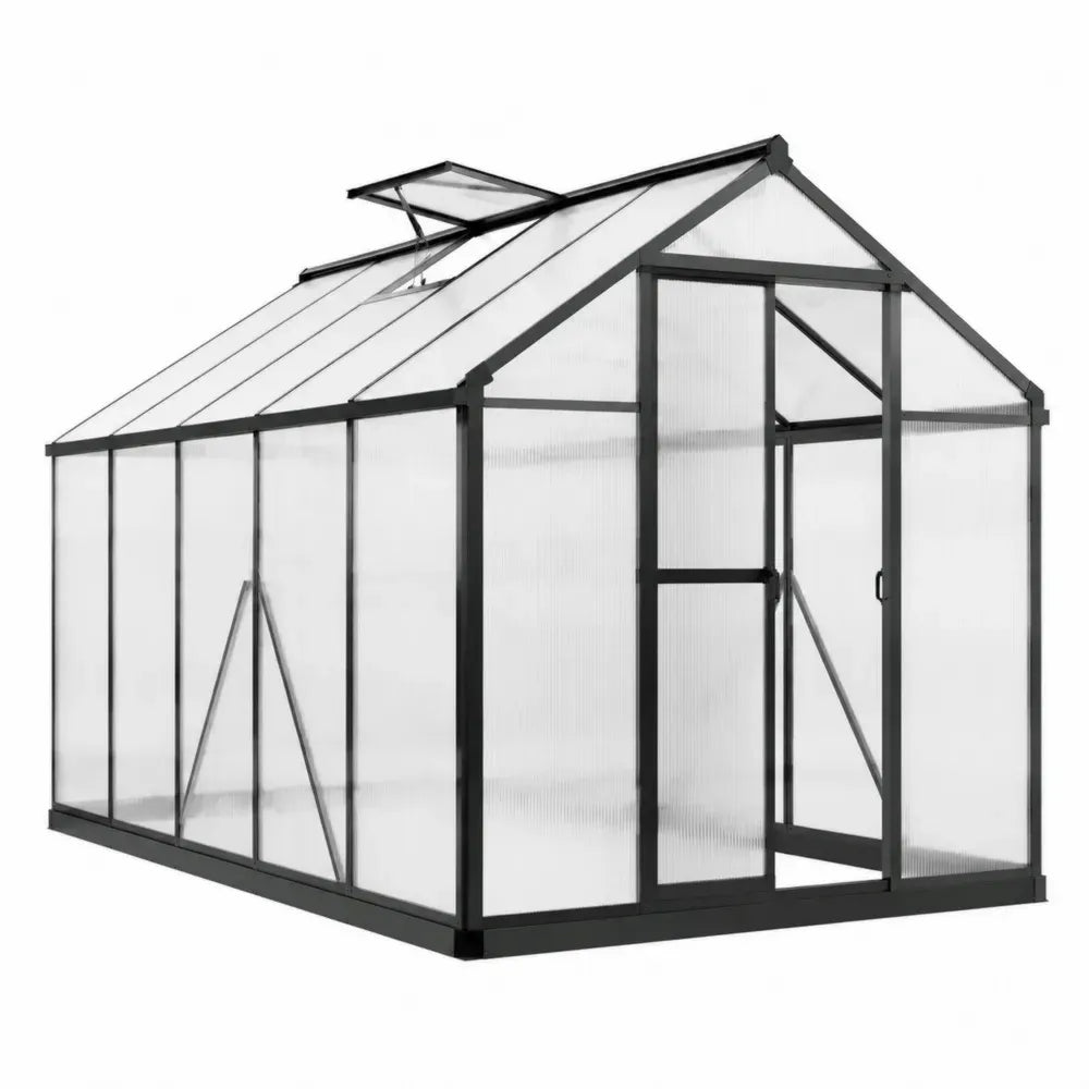 Invernadero de jardín aluminio negro con paneles de policarbonato techo a dos aguas con ventilación 190 cm 120 cm 195 cm