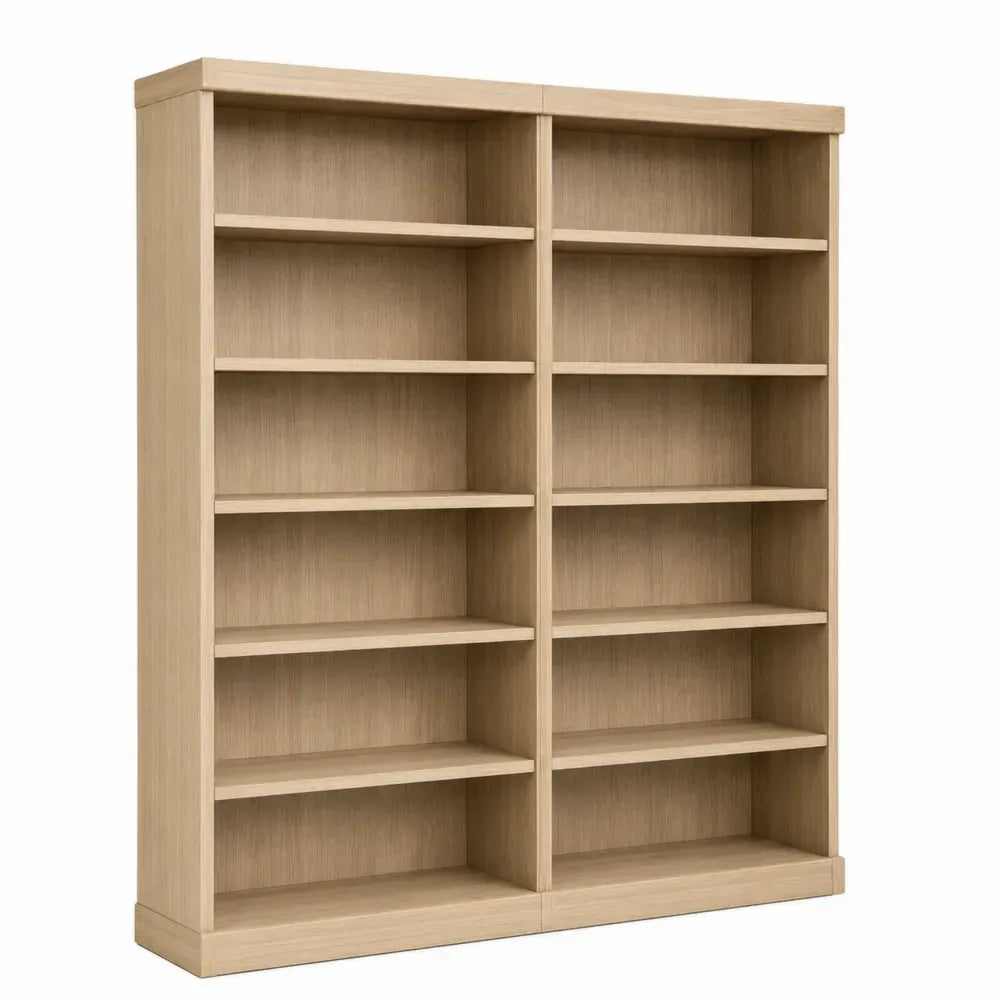 Librería estantería de doble columna de MDF con acabado roble claro 10 compartimentos abiertos 160 cm x 30 cm x 180 cm
